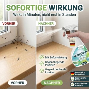 HomeBugProtect Ungezieferspray: Vorher/Nachher-Vergleich der Insektenbekämpfung am Fenster.