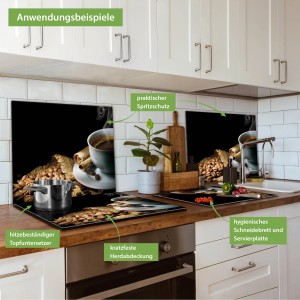 Banjado Herdabdeckplatte Glas mit Kaffeemotiv als Schneidebrett und Spritzschutz.