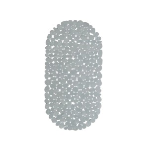 Graue Relaxdays Badewanneneinlage in Steinoptik. Rutschfeste, ovale PVC-Matte für sicheren Halt in Badewanne.