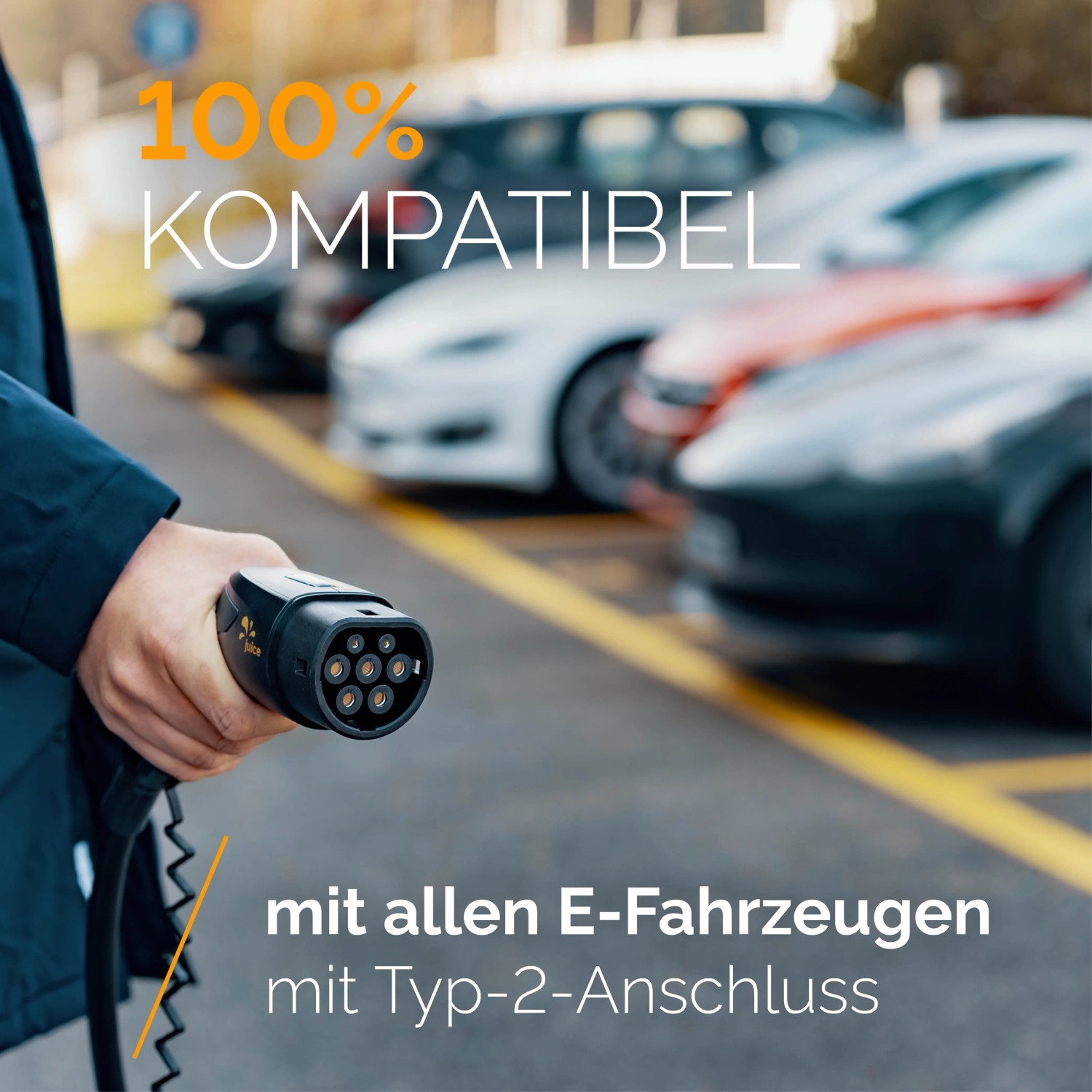 Mobile Wallbox Juice Booster 2 Basis-Set mit Typ-2 Stecker zum Laden von E-Autos.