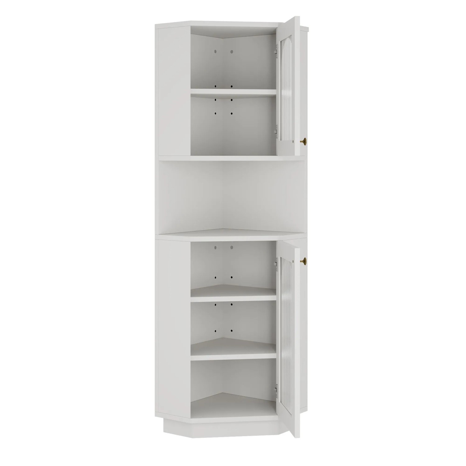 okwish Eckschrank mit Lichtleiste Verstellbare Einlegeböden 45x45x166.5cm Weiß