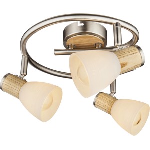 Globo Spot GYLFI, Nickel matt, 3-flammig, Holz/Glas, für E14 Leuchtmittel. Deckenleuchte für Wohnräume.