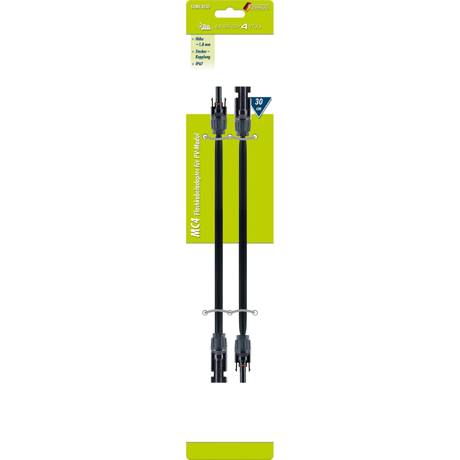 Schwaiger Solar-Flachkabeladapter, 30 cm, für PV-Module. Adapter für Solaranlagen ohne Bohren.