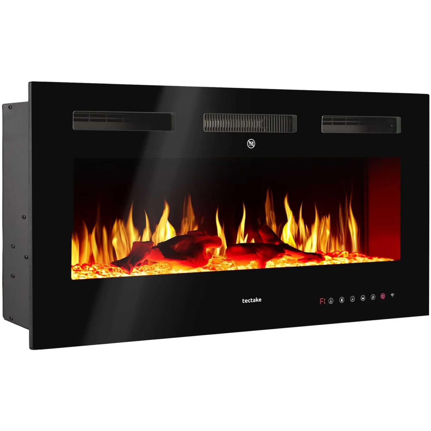 Tectake Elektro Wandkamin Luci 2 Leistungsstufen Mit 900 W und 1800 W Mit Holz  und Glutimitation Sowie 3D Flammeneffekt  106 5 x 12 x 43 cm Schwarz
