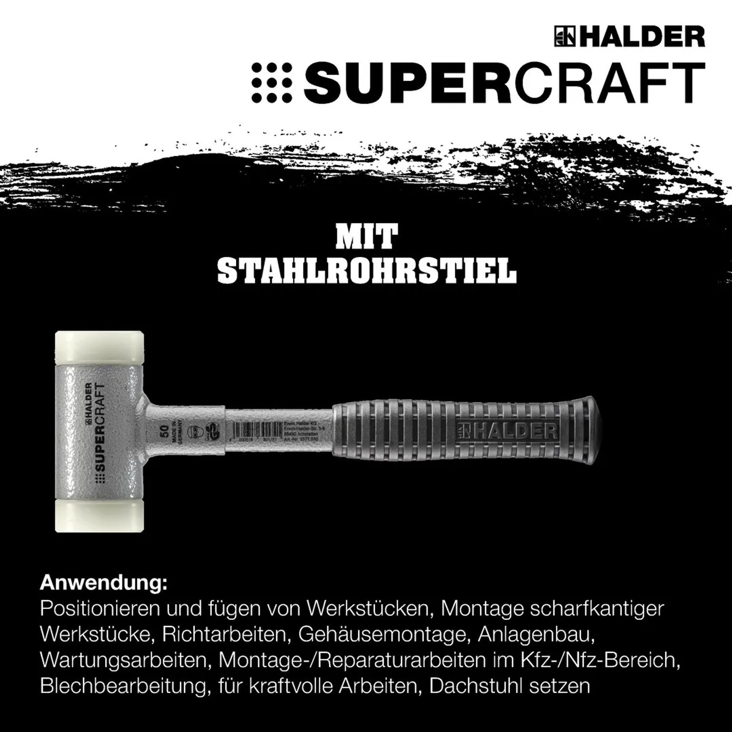 Halder Supercraft Schonhammer Ø 70 mm Rückschlagfrei mit Bruchsicherem StahlrohrStiel_2