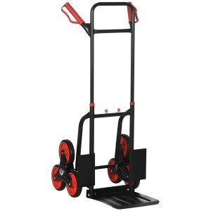 DURHAND Treppensteiger Sackkarre, Stahl, 120kg, klappbar, mit roten Griffen und Rädern.