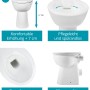 Calmwaters Stand-WC Set, erhöht, spülrandlos, mit Spülkasten und WC-Sitz.