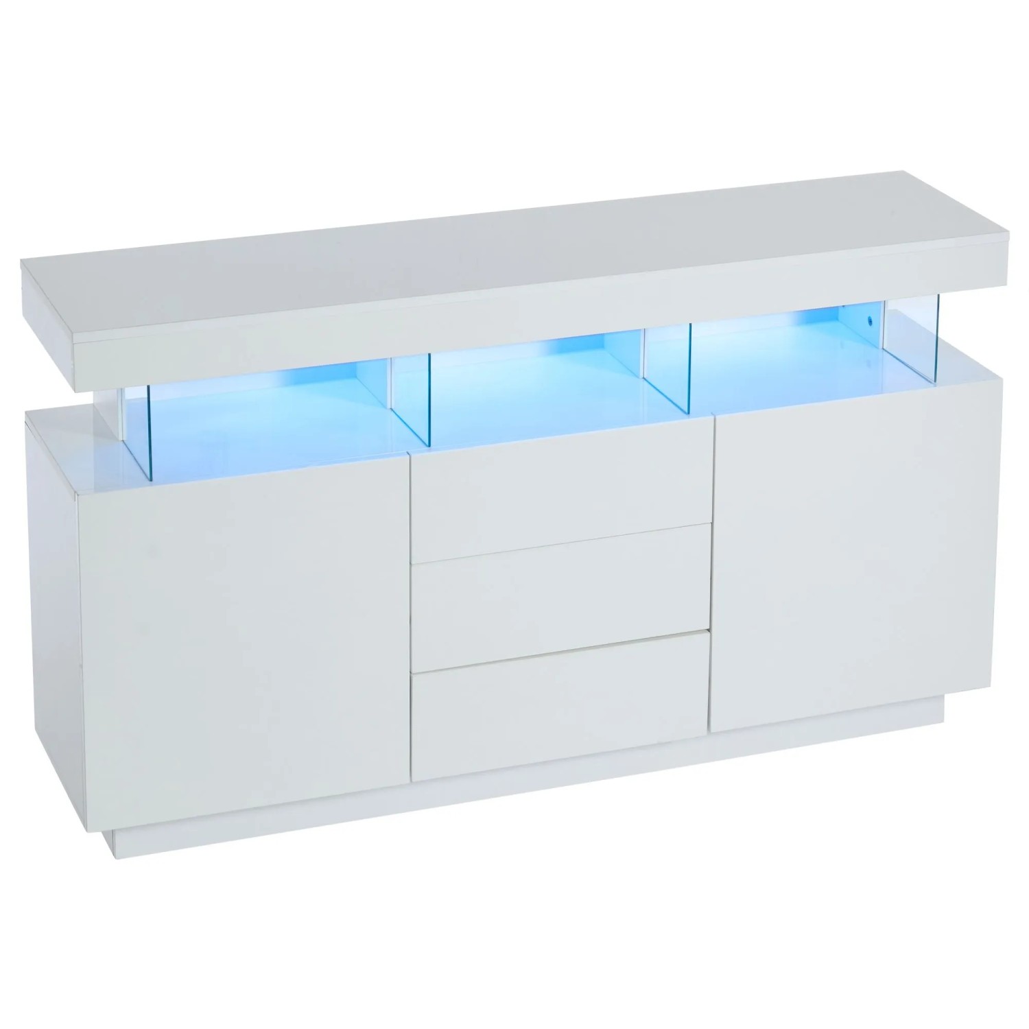 ModernLuxe Sideboard Hochglanz mit Led 3 Schubladen 2 Türen Spanplatte Weiß