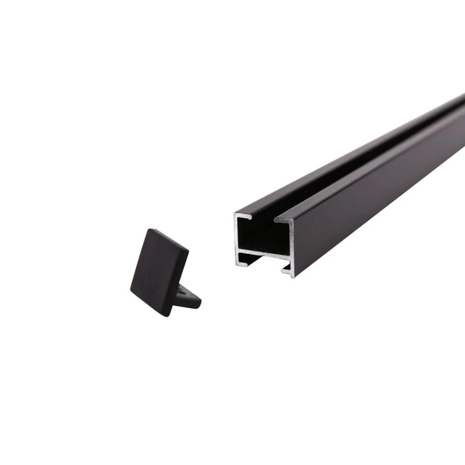 Schwarze 1-Lauf Gardinenschiene Square mit Endkappe. Robuste Vorhangschiene für Dekoartikel & Wohnaccessoires.