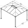 Detaillierte Skizze des Palram Canopia Martinique 3x3.6 Gartenpavillons mit Maßangaben.