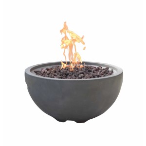 Elementi Gasfeuerstelle Nantucket in Beton-Optik Grau mit Lavasteinen und Flammen.