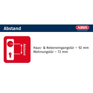 Abstandsskizze des Abus Schutzbeschlags HLS214 für Haus- und Wohnungstüren.