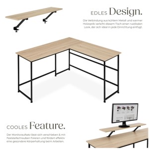 Tectake Eckschreibtisch Melrose im Industrial Style mit Holz- und Stahlgestell in Eiche Sonoma.