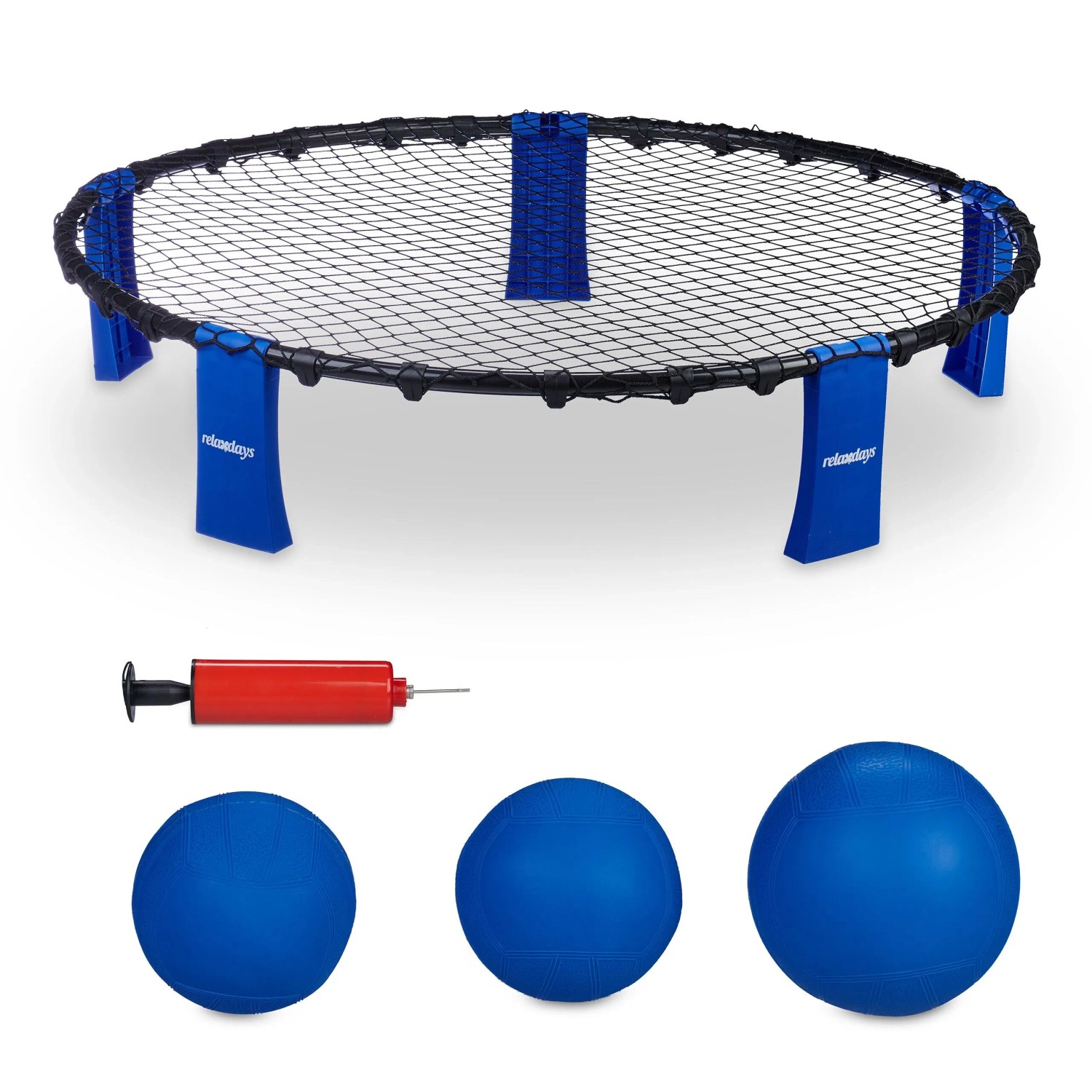 Relaxdays Roundnet Set PP Nylon Schwarz Blau Komplettset Mit Tragetasche 20 cm x 93 cm 0,9 kg