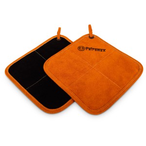 Petromax Aramid Topflappen Paar, schwarz-orange, aus Rauleder, Grillutensil.