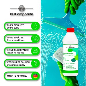 DD Composite Isopropanol 1L Flasche mit rotem Deckel und Reinigungswerkzeug.