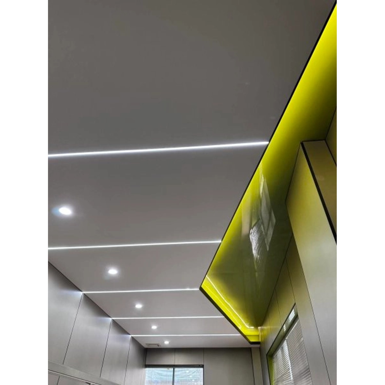 Silber gesprenkelte Colortree Wand- und Deckenpaneele mit LED-Beleuchtung.