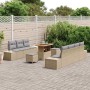 Beiges 10-teiliges vidaXL Garten-Sofa-Set aus Poly Rattan mit Tisch und Kissen.