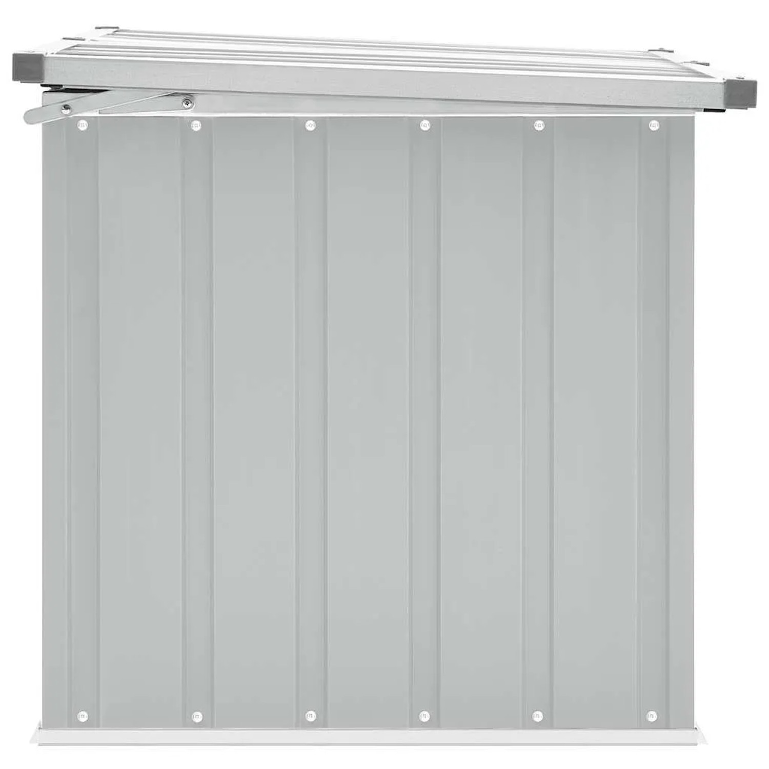 Graue furnicato Gartenbox (129x67x65 cm) aus verzinktem Stahl, ideal zur Aufbewahrung von Gartenutensilien.