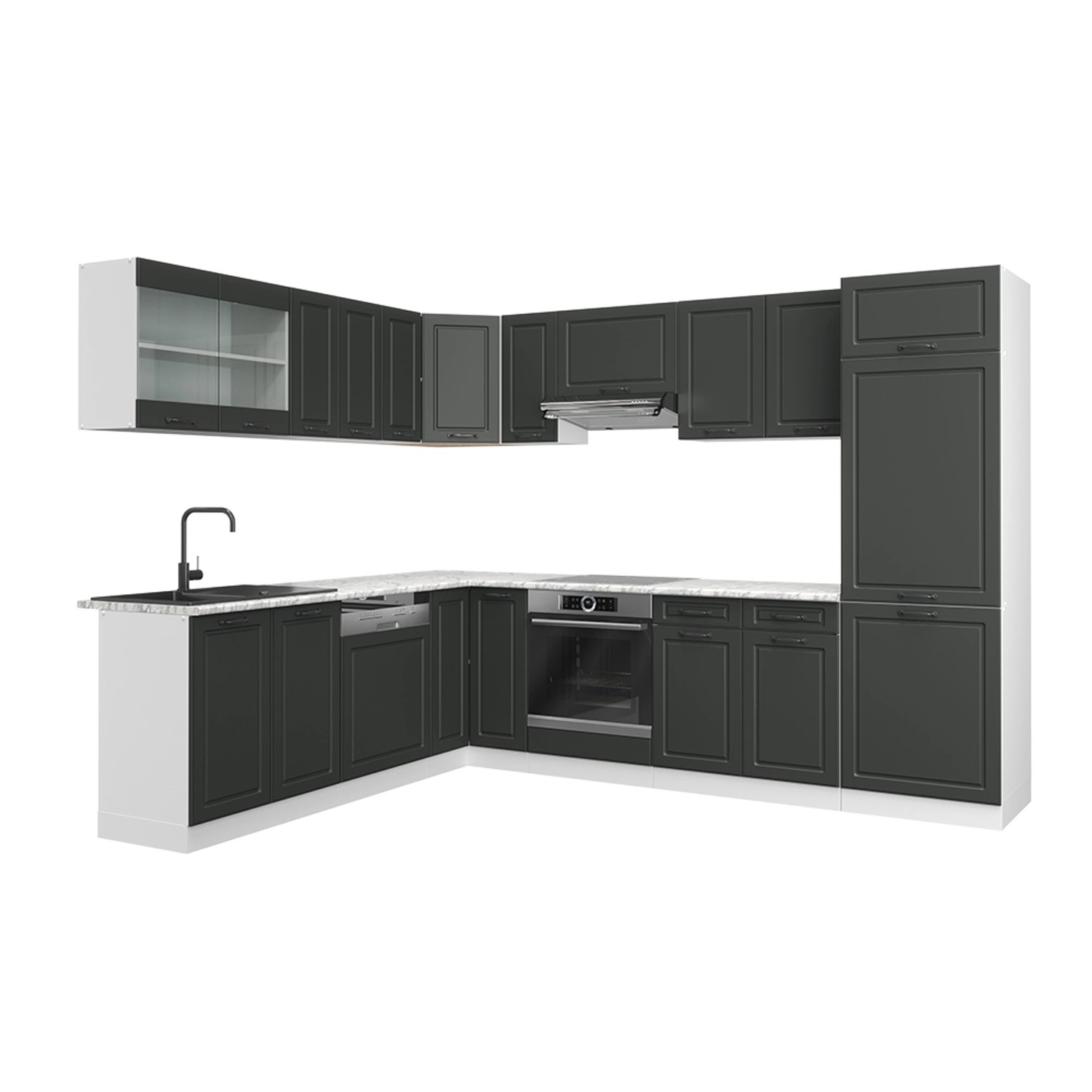 Vicco R-Line Eckküche Anthrazit Landhaus/Weiß 227 x 287 cm AP Marmor günstig online kaufen