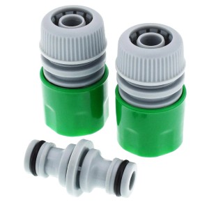 Tifler Schlauchverbinder Set, 3-teilig, für 1/2 Zoll Gartenschläuche. Schlauchkupplung und Schlauchstücke aus Kunststoff.