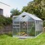 Vitavia Gewächshaus Venus 6200, Alu blank, 6,2 m², mit geöffneter Tür im Garten.