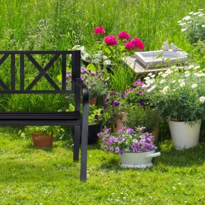 Relaxdays Gartenbank Stahl Schwarz 127 cm x 56 cm x 81 cm