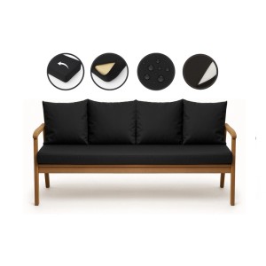 Schwarzes Setgarden Bankkissen-Set für 3-Sitzer Gartenbank, bestehend aus Sitz- und Rückenkissen.