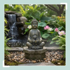 Relaxdays Buddha Figur Polyresin Bronze Wetterfest Frostsicher mit Lotusblume 30 cm x 19 cm x 17 cm