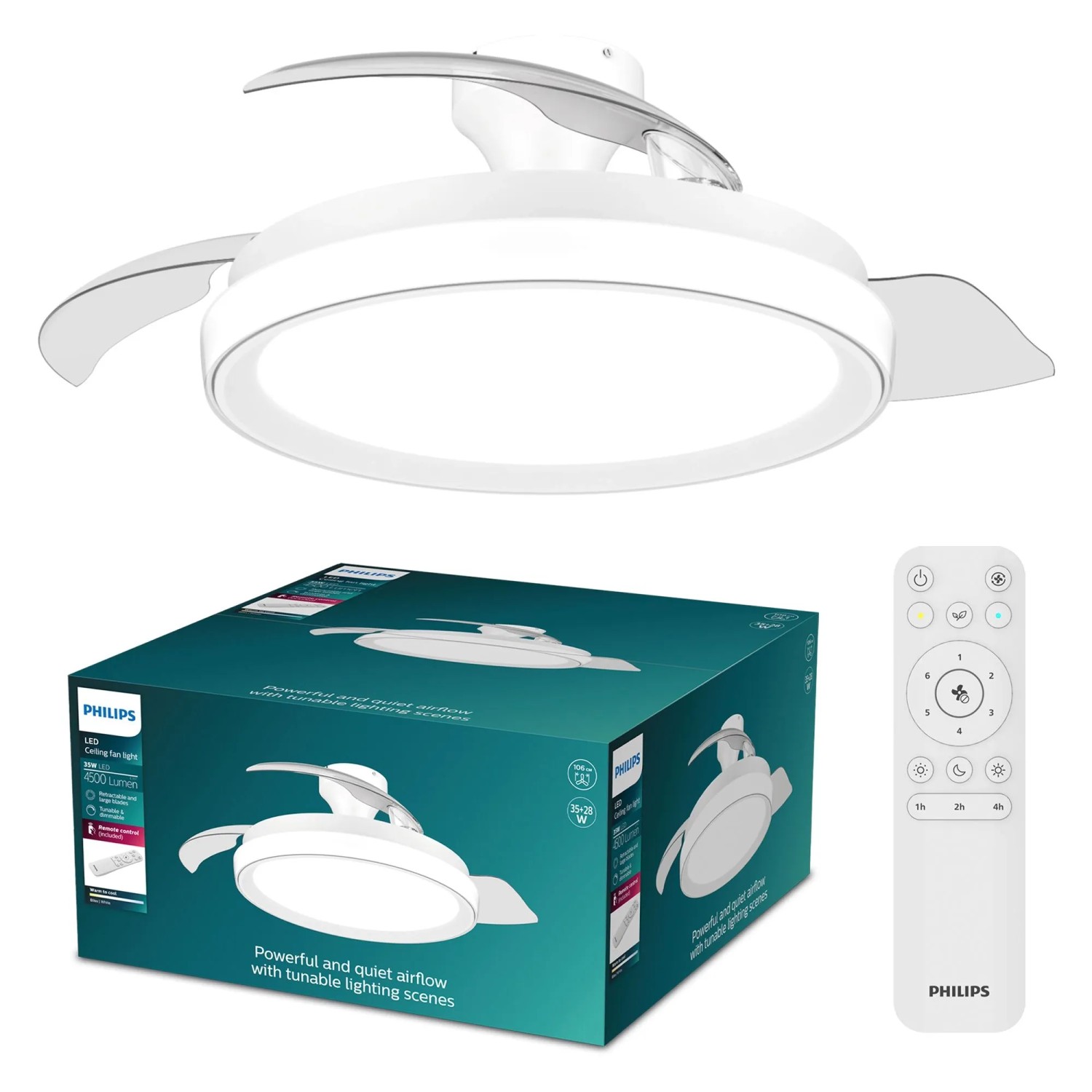 Philips Deckenventilator Bliss Weiß Einziehbare Rotorblätter 1060 mm