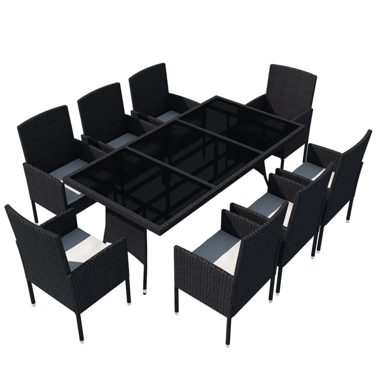 vidaXL 9-Tlg Garten-Essgruppe mit Kissen Poly Rattan Schwarz 42538 günstig online kaufen