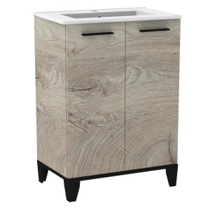 Fackelmann Waschtisch-Set TE-A, Nature Oak, mit Keramikbecken, 61,2 cm breit. Badmöbel-Set mit Unterschrank.