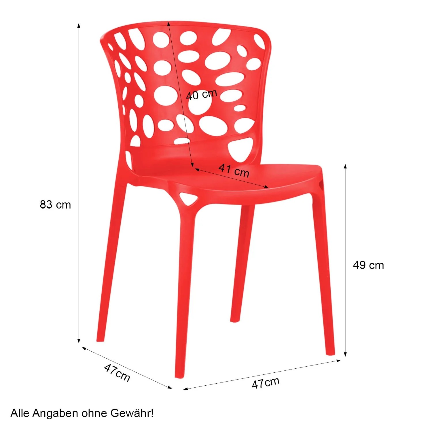 Roter Homestyle4u Gartenstuhl, 2er Set, Kunststoff, mit Maßen. Ideal für Garten und Balkon.