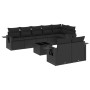 Schwarze 9-tlg. vidaXL Garten-Sofagarnitur aus Poly Rattan mit Kissen und Tisch.
