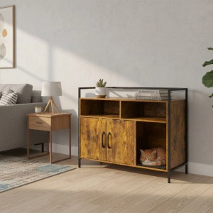 Relaxdays Katzenschrank Holzwerkstoff Stahl Schwarz Mit 2 Türen 74 cm x 90 cm x 45 cm 20,6 kg