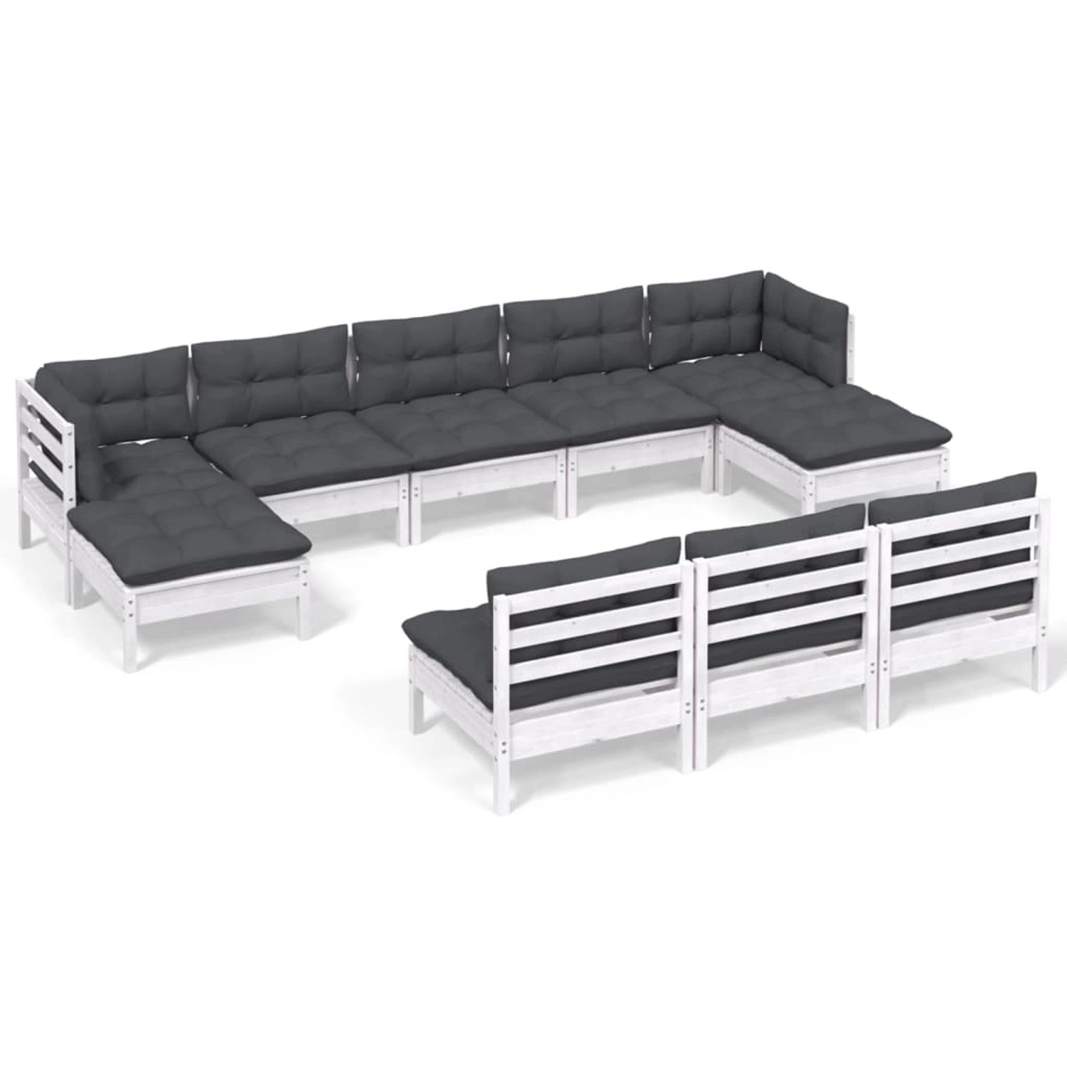 vidaXL 10-tlg Garten-Lounge-Set mit Kissen Weiß Kiefernholz Modell 6