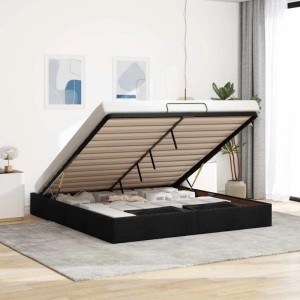 Schwarzes vidaXL Ottoman-Bett 180x200cm mit Stoffbezug und geöffnetem Stauraum.