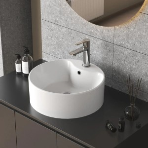 Rundes Aquabatos Aufsatzwaschbecken aus Keramik, 41 cm, für Bad oder Gäste-WC.