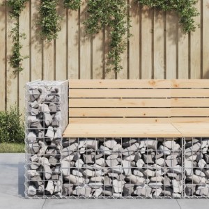 DELUKE Gartenbank Gabionen INO Aus Stahl 92x71x65,5cm Kiefernholz Natur Gabionenbank Gartenbank Gabionengitter Ziergabione