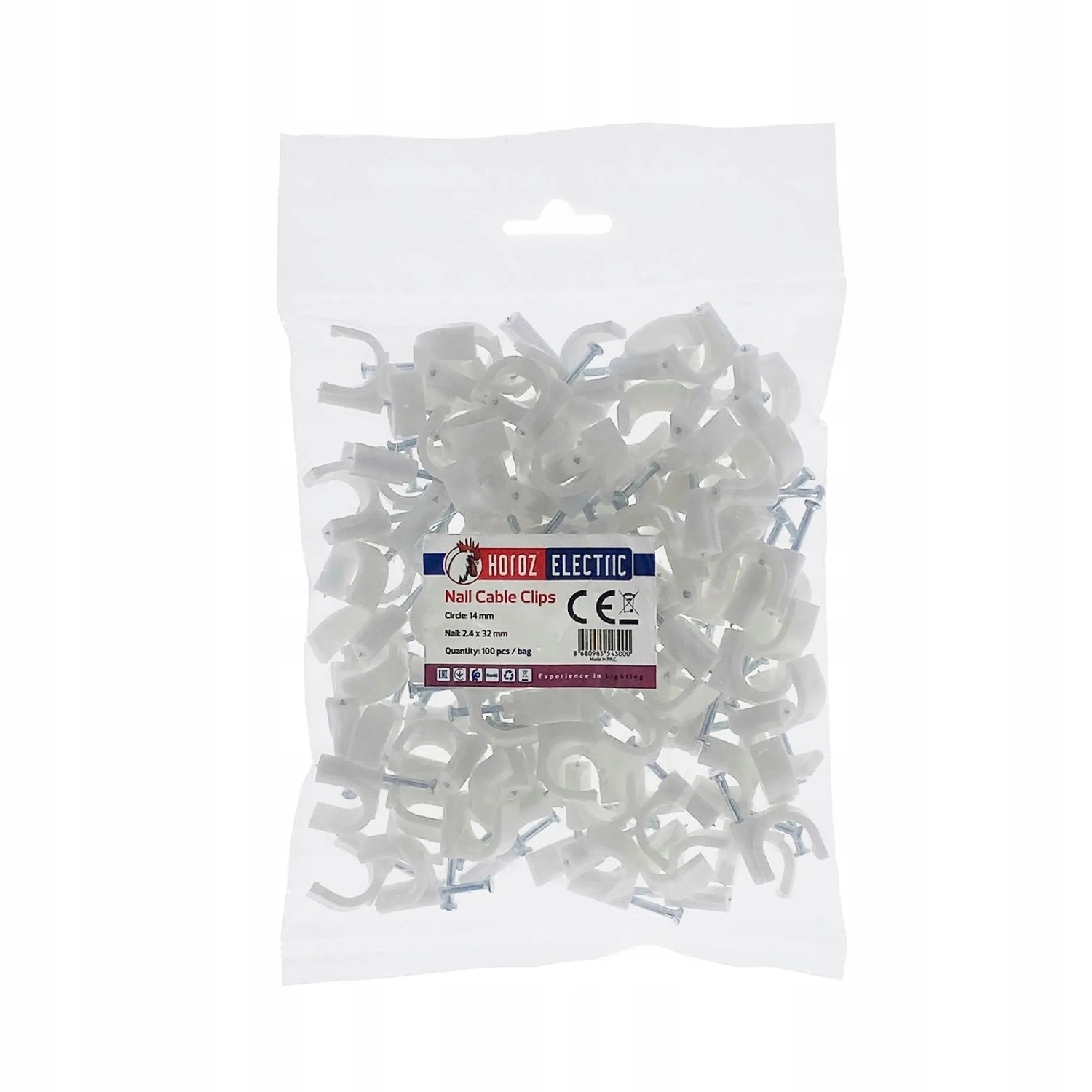 HOROZ Kabelschelle Rund Ø 14 mm Weiß 100 Stück Nagelschelle Kabelhalter für Wandmontage
