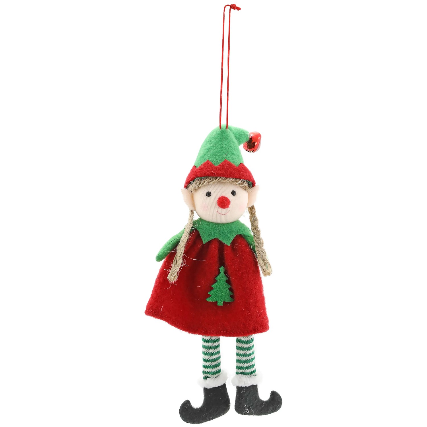 Weihnachts-Deko Elfenmädchen zum Hängen 9 cm x 3,5 cm x 19 cm Grün-Rot