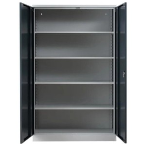 Offener PROREGAL Stahlschrank Bee, grau/anthrazit, mit 6 Fachböden. Ideal für Büro.