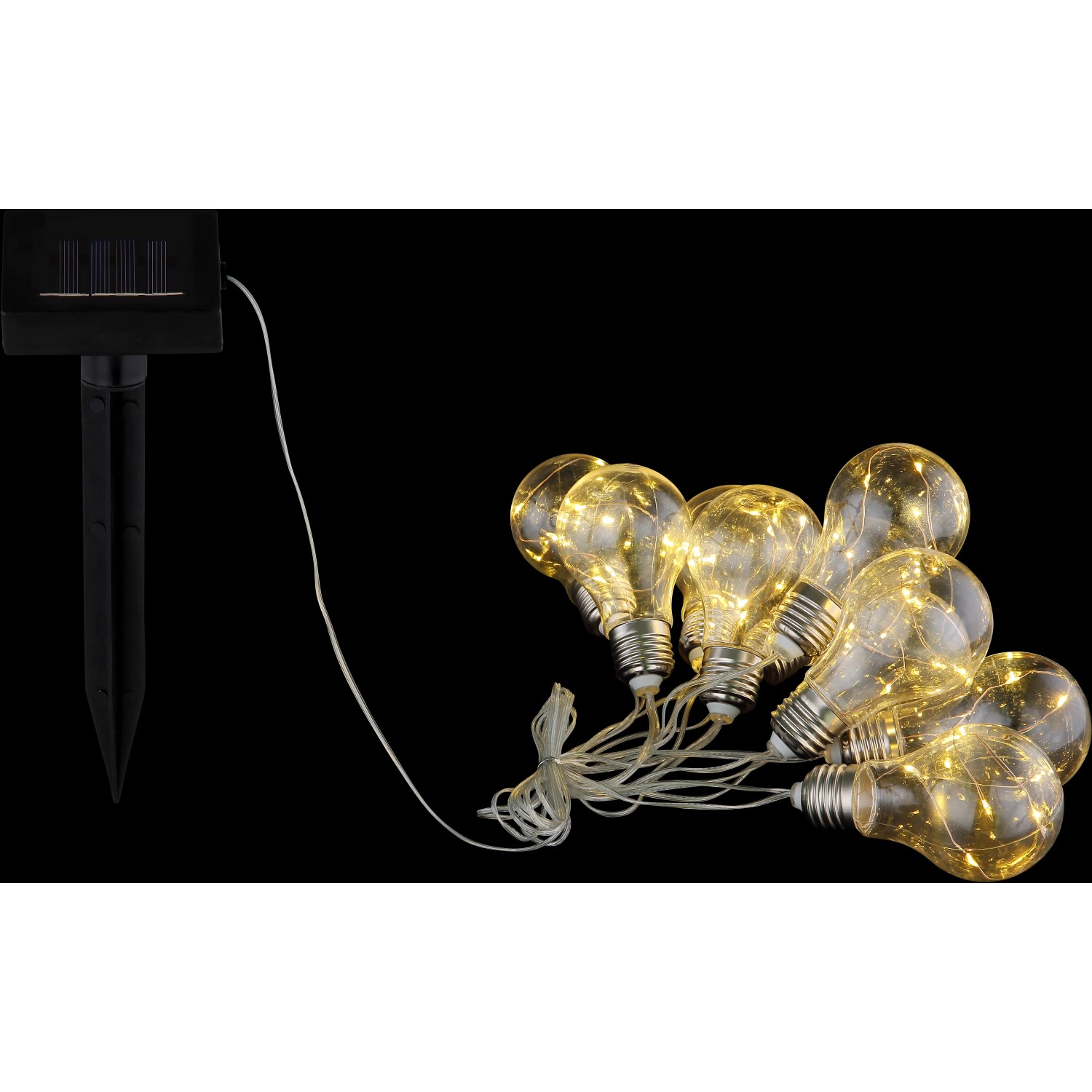Globo LED-Solarlichterkette mit 10 warmweißen Glühbirnen aus silber-grauem Kunststoff.
