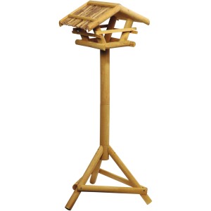 Dobar Vogelfutterhaus aus Nadelholz mit Ständer, naturbelassen und mit Schilfdach.