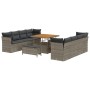 Graues 11-tlg. vidaXL Garten-Sofa-Set aus Poly Rattan mit Tisch und Hockern für Garten oder Terrasse.