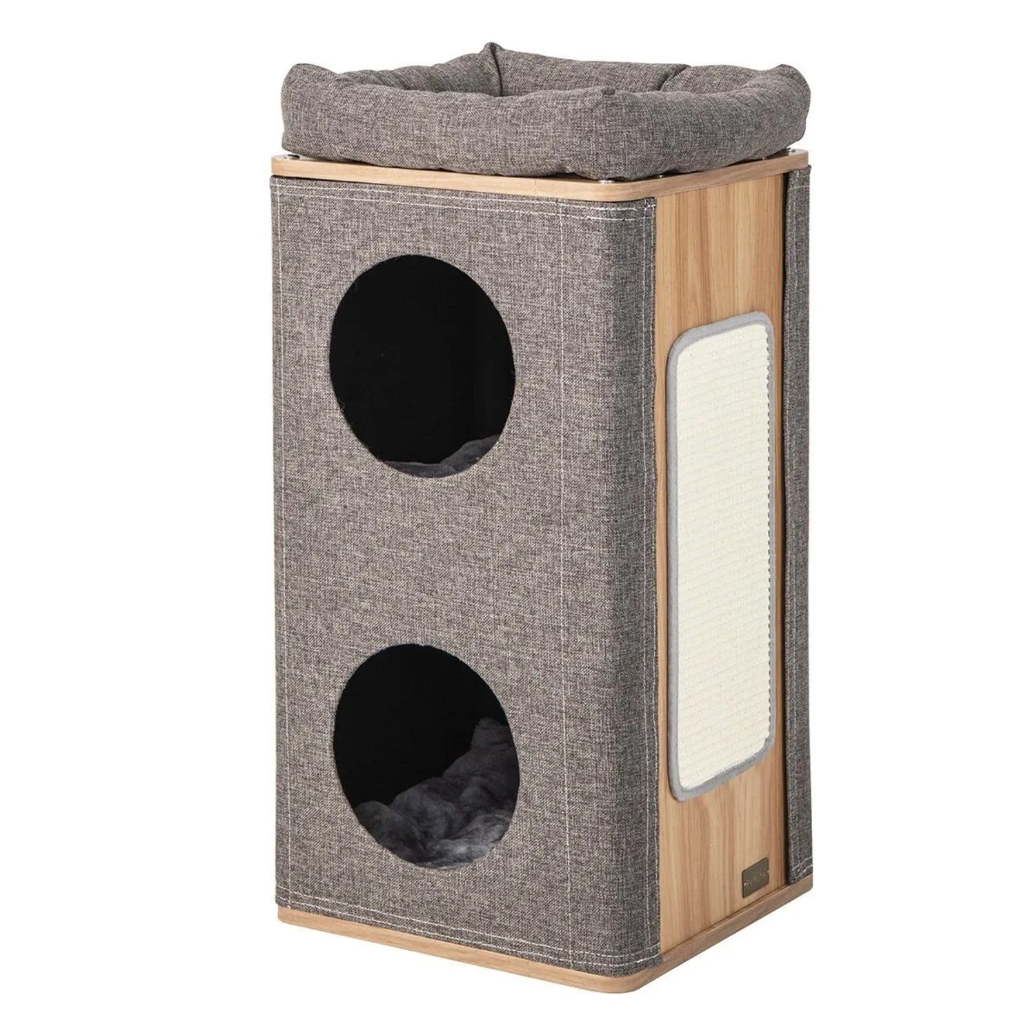 Costway 3-Stöckige Katzenhöhle Kratzbaum Katzenmöbel Grau & Natur