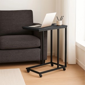 Relaxdays Beistelltisch Stahl MDF Schwarz Rollbar 79 cm x 60 cm x 30 cm 4,5 kg