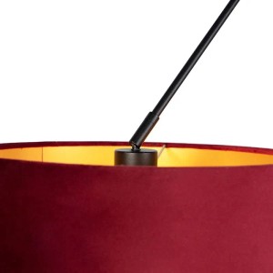 QAZQA Hängelampe mit Veloursschirmen Rot mit Gold 35 cm Blitz II Schwarz