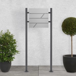 ML-Design Standbriefkasten, hellgrau mit Zeitungsfach und anthrazitfarbenem Pfosten (120cm).