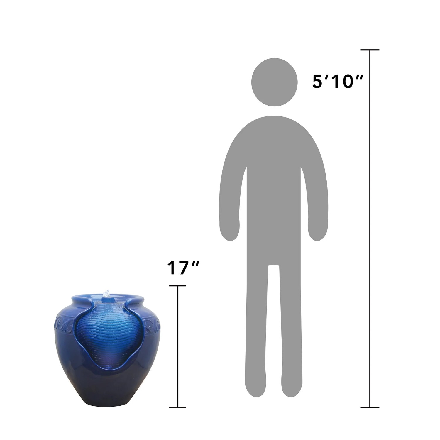 Teamson Home Gartenbrunnen, blauer Topf mit LED, Größenvergleich